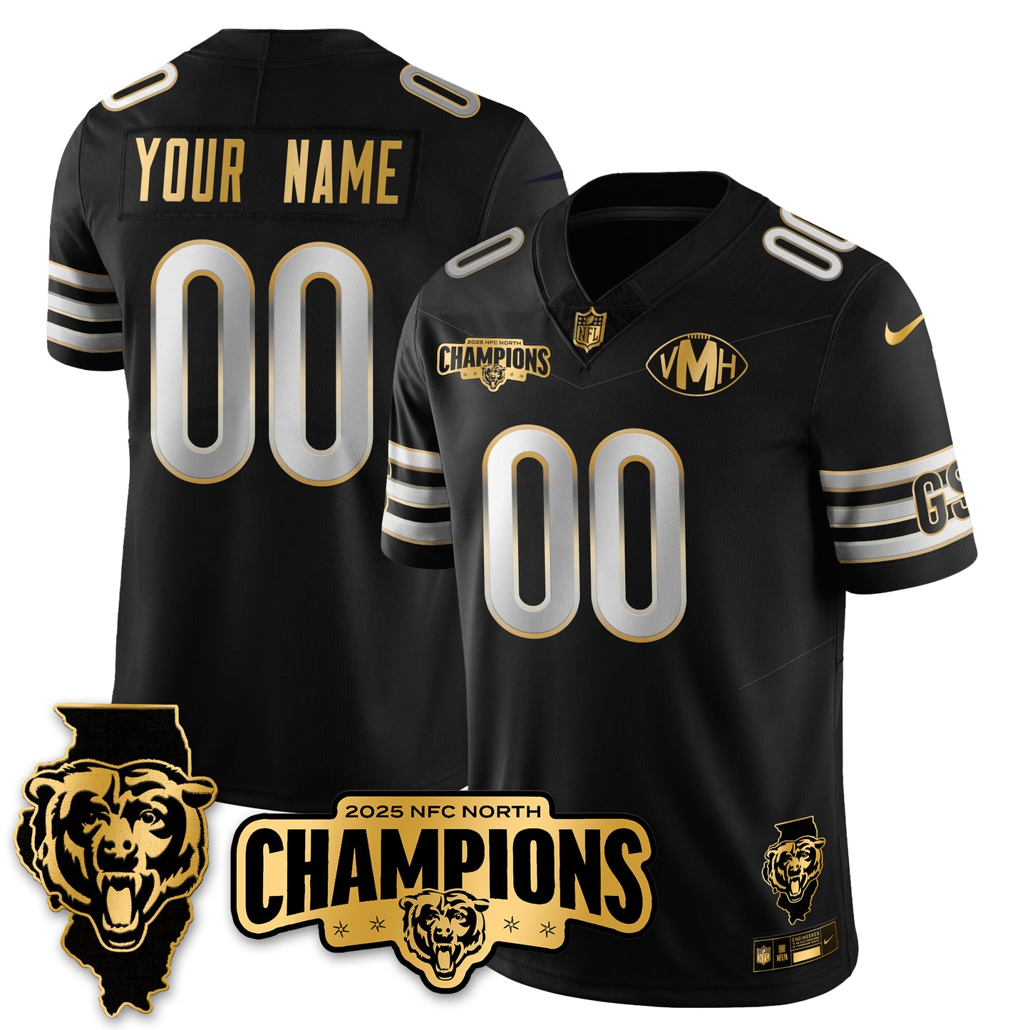 CHI NFC North Division Champions Vapor Limited Gold Custom Jersey - All Stitched