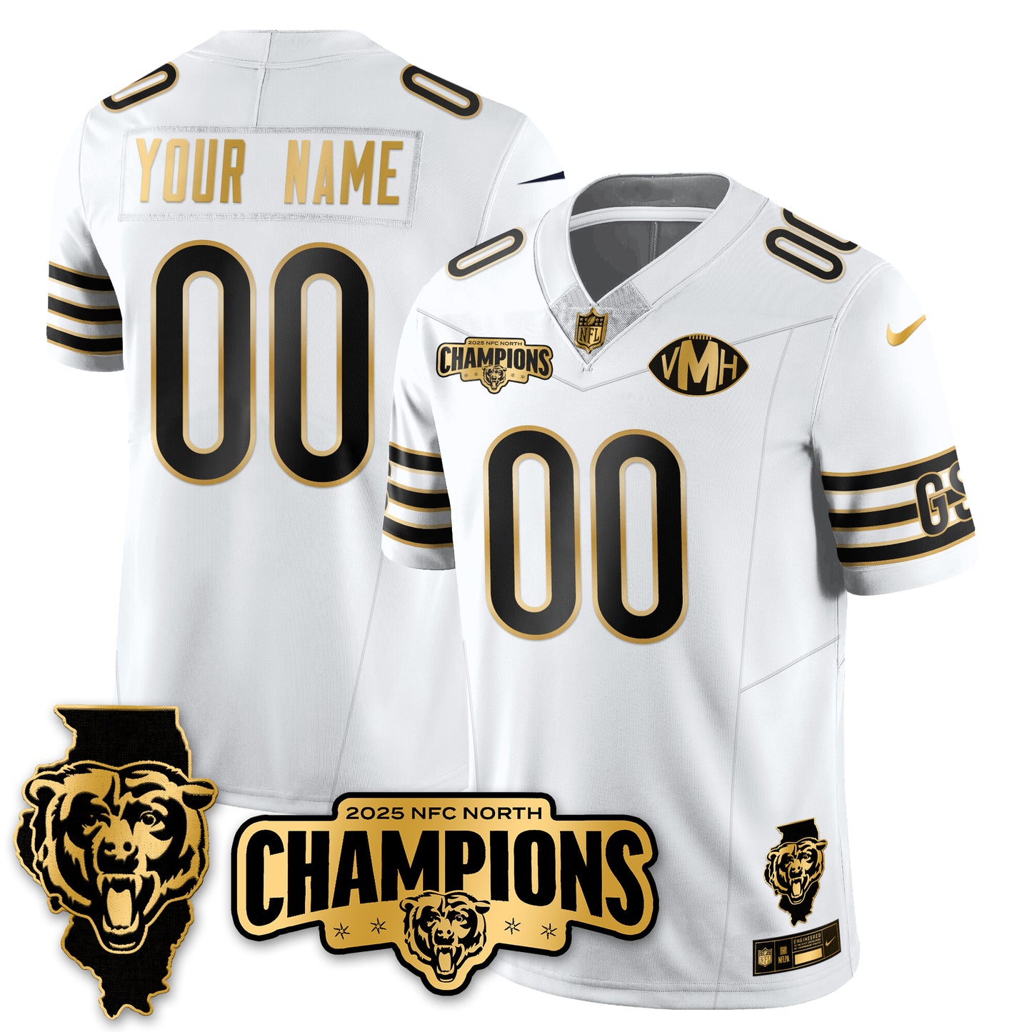 CHI NFC North Division Champions Vapor Limited Gold Custom Jersey - All Stitched