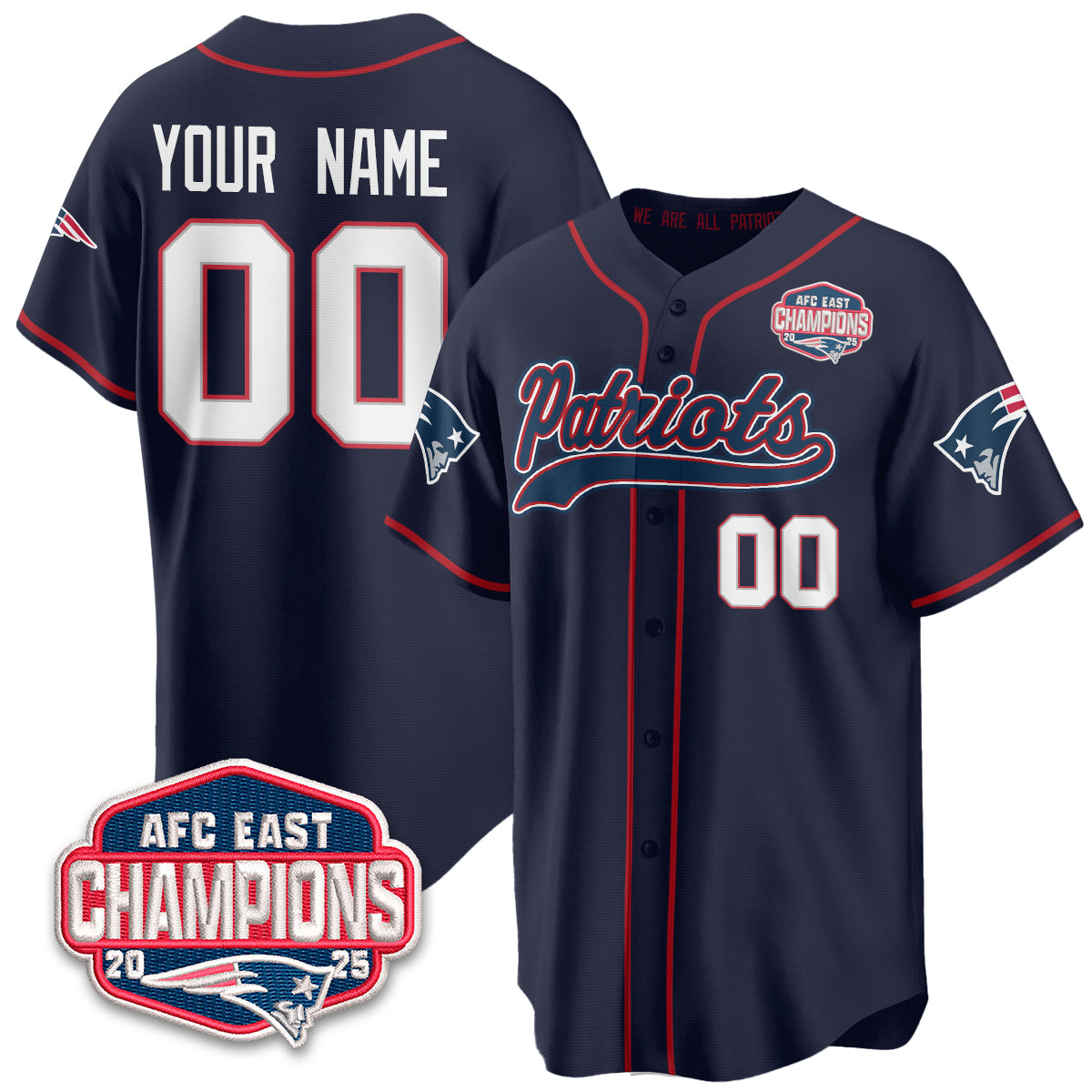NE AFC East Division Champions Vapor Limited Baseball Custom Jersey - All Stitched