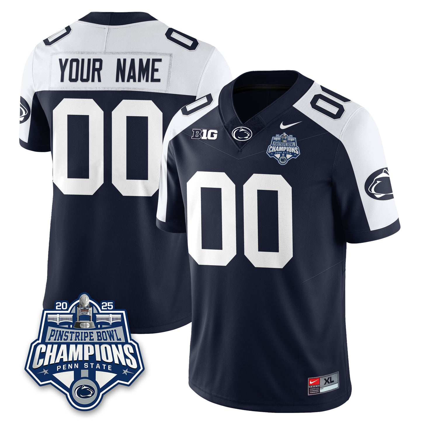 PSU Football 2025 Pinstripe Bowl Champions Custom Jersey - All Stitched