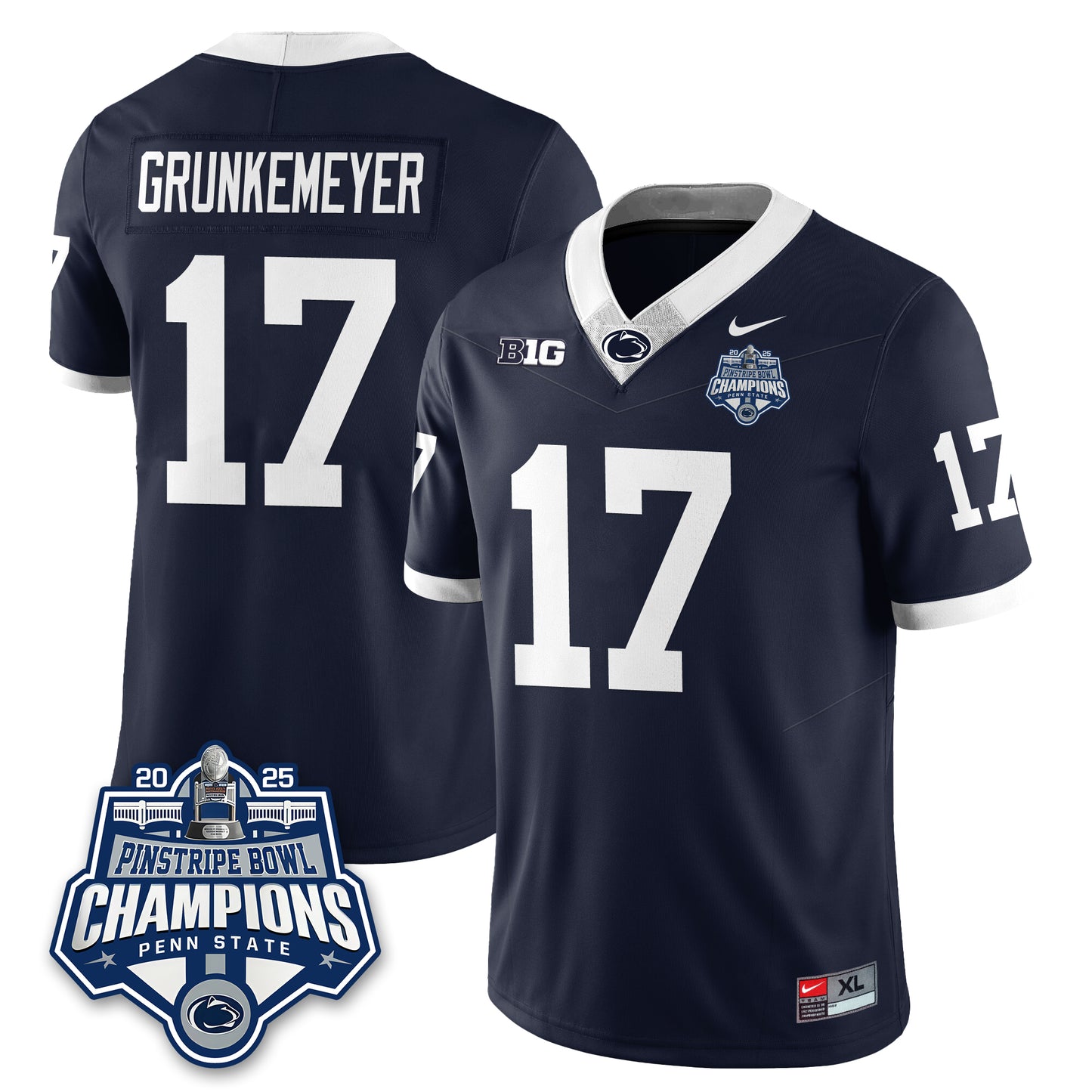 PSU Football 2025 Pinstripe Bowl Champions Jersey - All Stitched