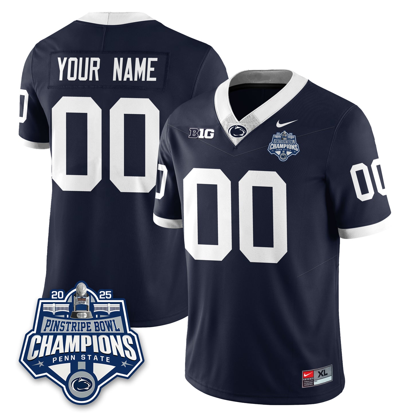 PSU Football 2025 Pinstripe Bowl Champions Custom Jersey - All Stitched