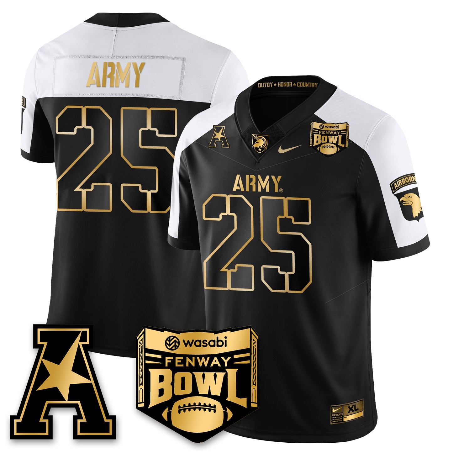 Army Black Knights Football 2025 Fenway Bowl Gold Jersey - All Stitched