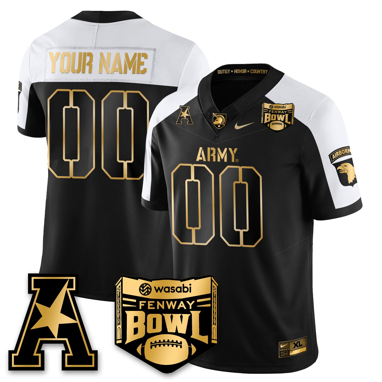 Army Black Knights Football 2025 Fenway Bowl Gold Custom Jersey - All Stitched