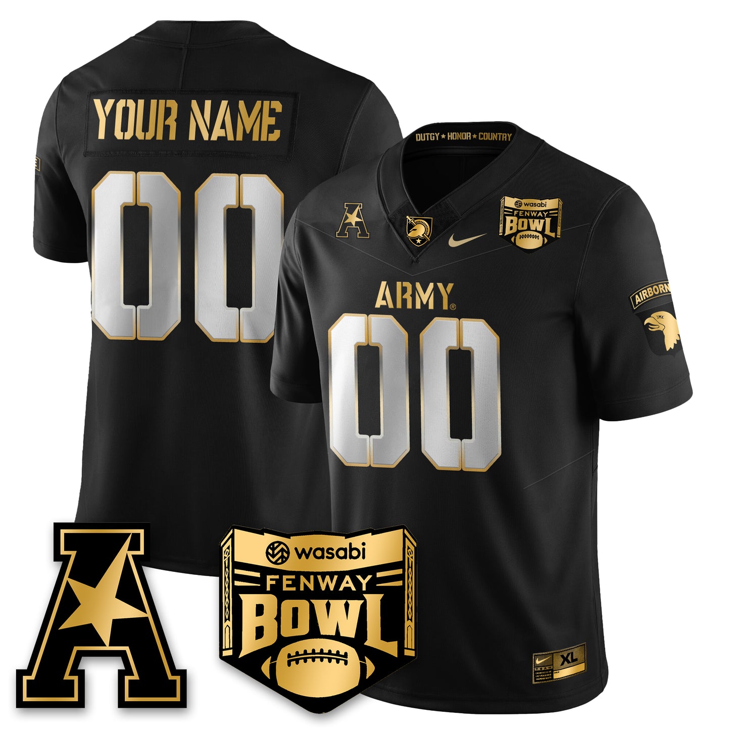 Army Black Knights Football 2025 Fenway Bowl Gold Custom Jersey - All Stitched