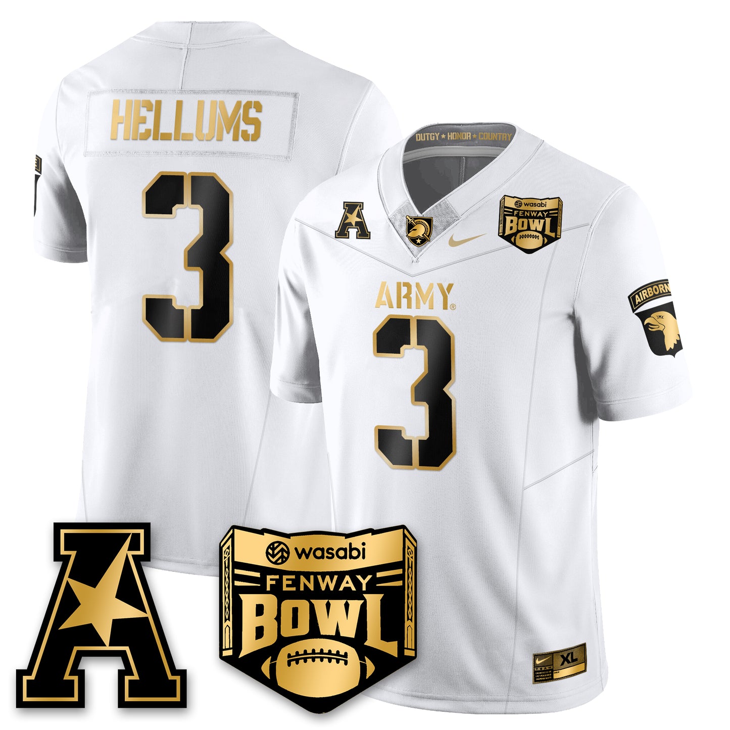 Army Black Knights Football 2025 Fenway Bowl Gold Jersey - All Stitched
