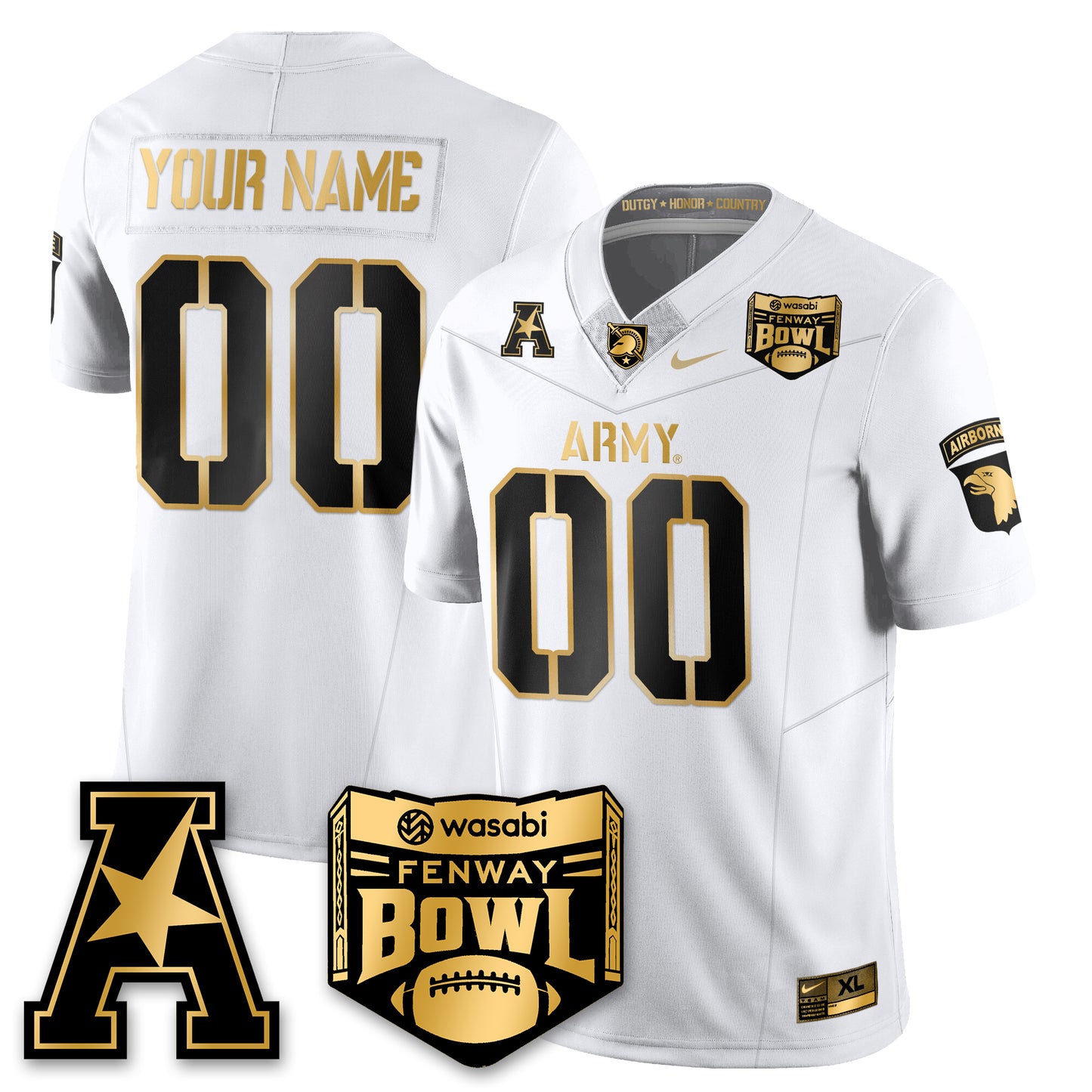Army Black Knights Football 2025 Fenway Bowl Gold Custom Jersey - All Stitched