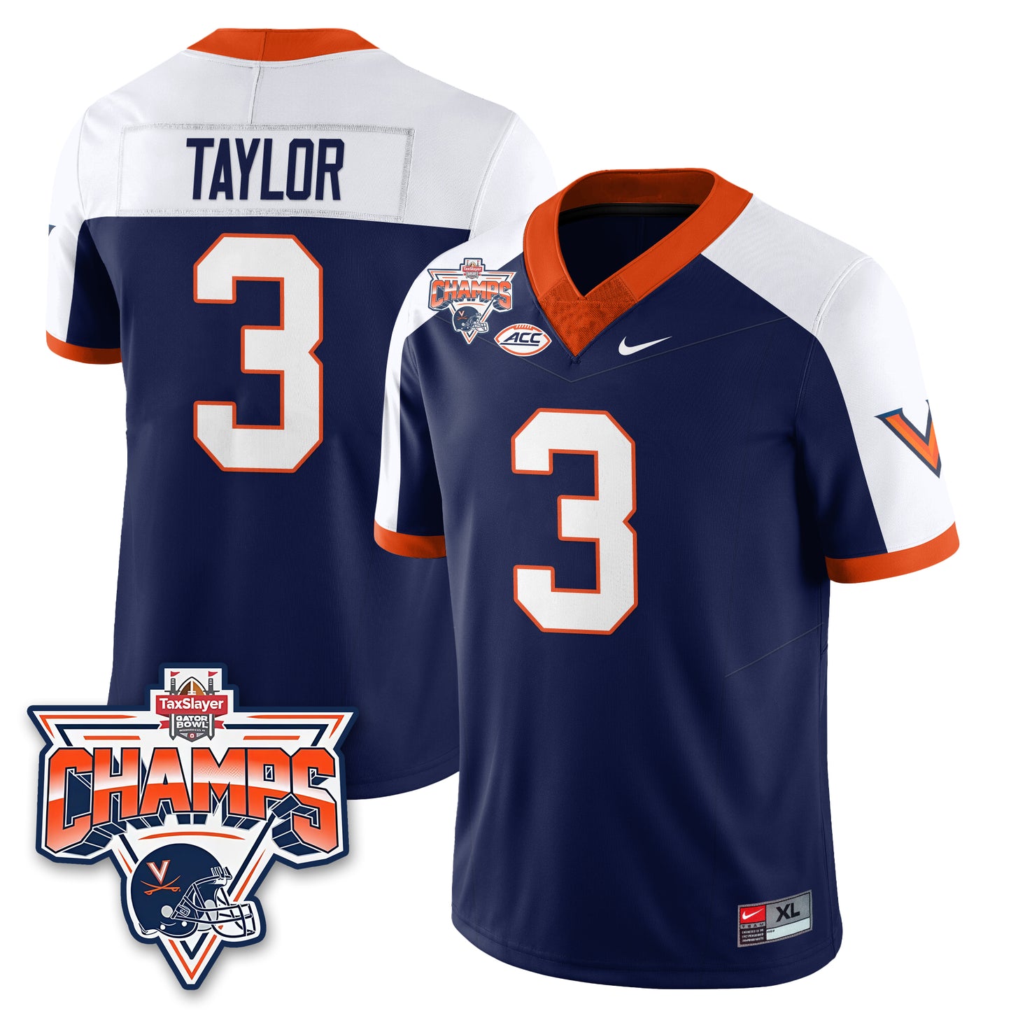Virginia Cavaliers Football 2025 TaxSlayer Gator Bowl Champions Jersey - All Stitched