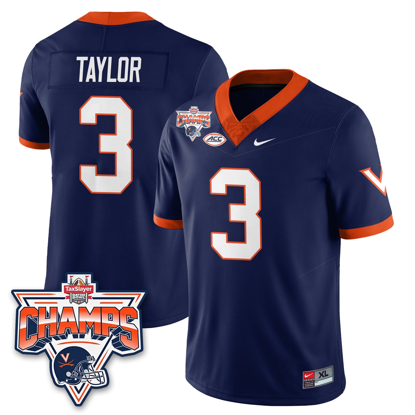Virginia Cavaliers Football 2025 TaxSlayer Gator Bowl Champions Jersey - All Stitched