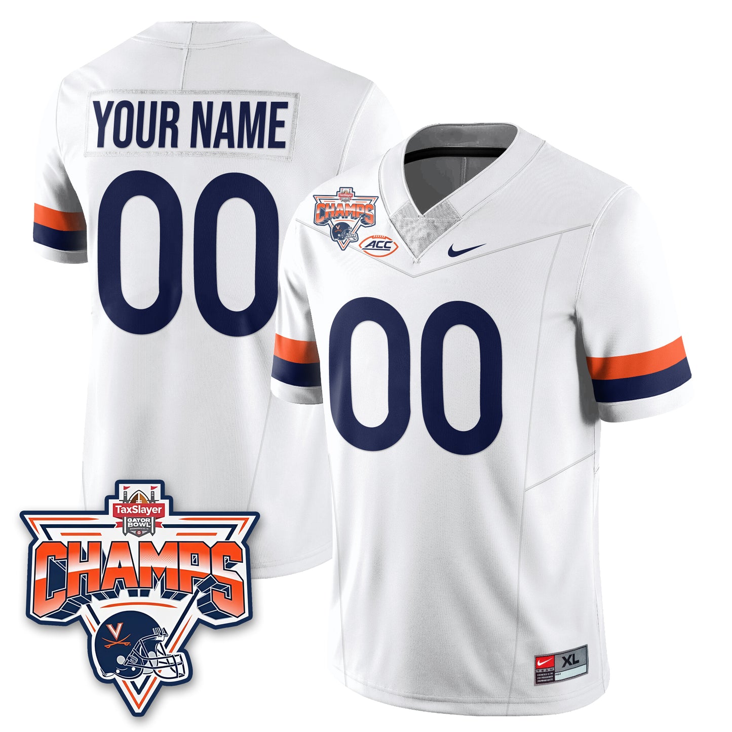 Virginia Cavaliers Football 2025 TaxSlayer Gator Bowl Champions Custom Jersey - All Stitched