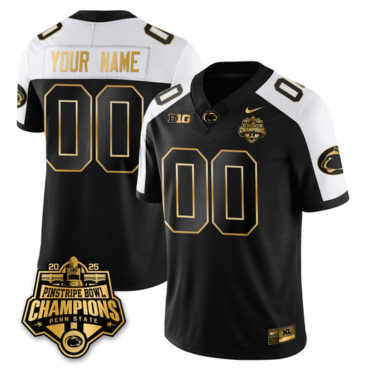 Custom PSU Football 2025 Pinstripe Bowl Champions Gold Jersey - Stitched