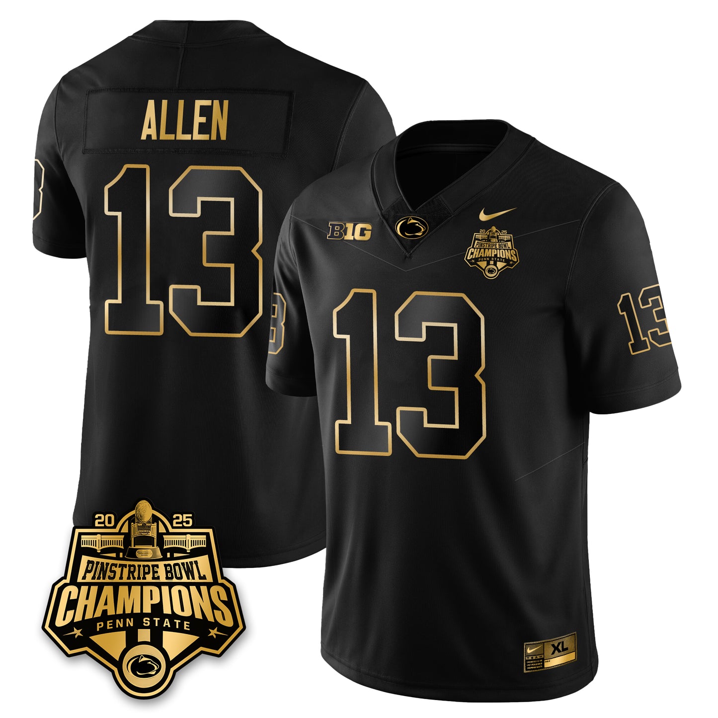 PSU Football 2025 Pinstripe Bowl Champions Gold Jersey - All Stitched
