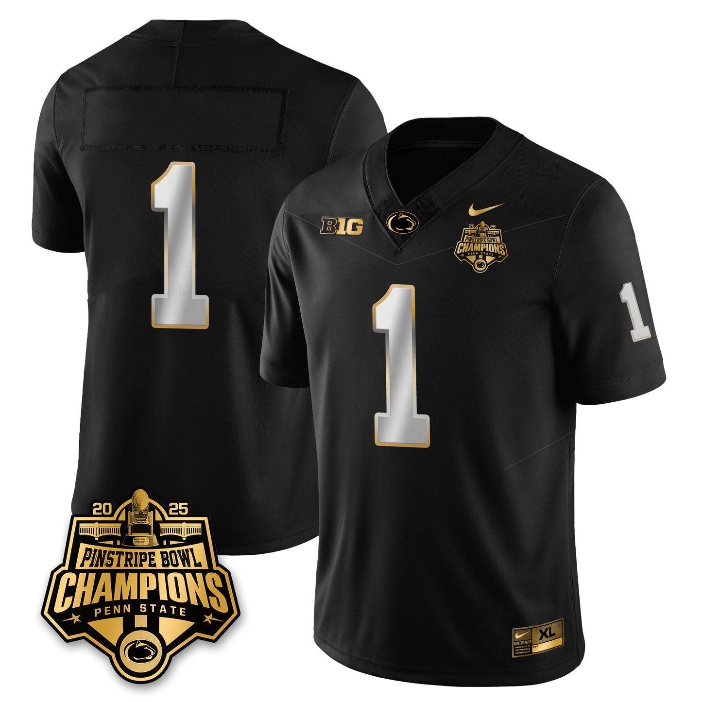 PSU Football 2025 Pinstripe Bowl Champions Gold Jersey - All Stitched