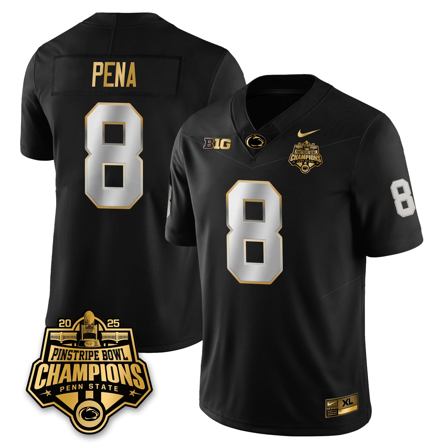 PSU Football 2025 Pinstripe Bowl Champions Gold Jersey - All Stitched