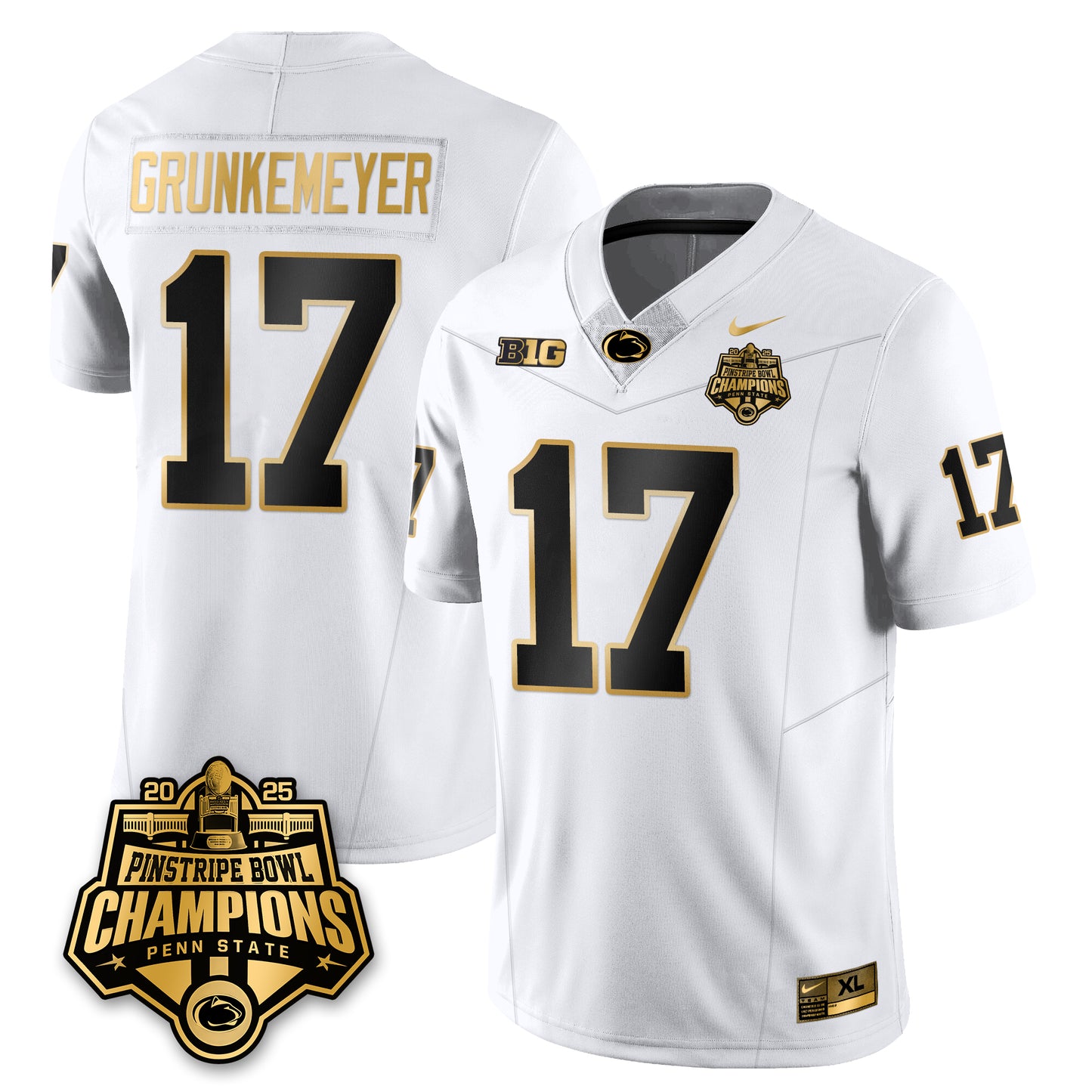 PSU Football 2025 Pinstripe Bowl Champions Gold Jersey - All Stitched