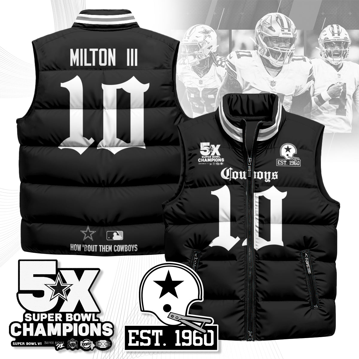 DAL Gothic 5-Time Champions Unisex Puffer Vest
