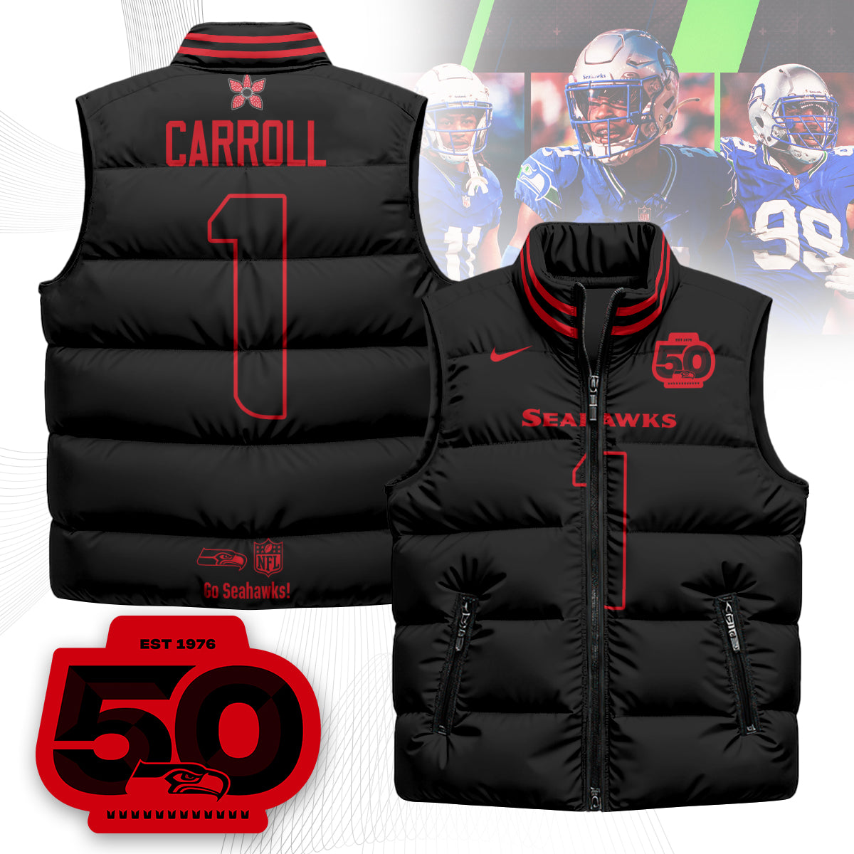 Seattle Seahawks 'Stranger Things Edition' Unisex Puffer Vest