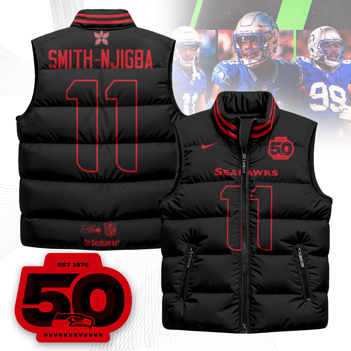 Seattle Seahawks 'Stranger Things Edition' Unisex Puffer Vest