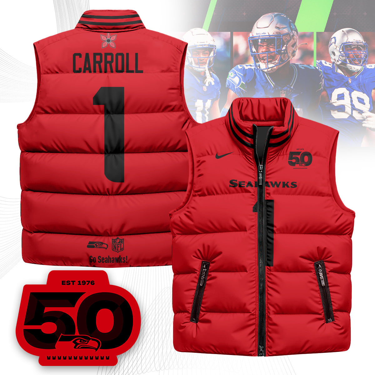 Seattle Seahawks 'Stranger Things Edition' Unisex Puffer Vest