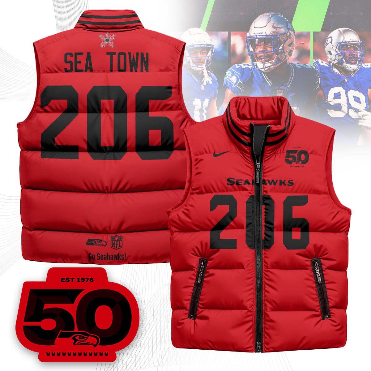 Seattle Seahawks 'Stranger Things Edition' Unisex Puffer Vest