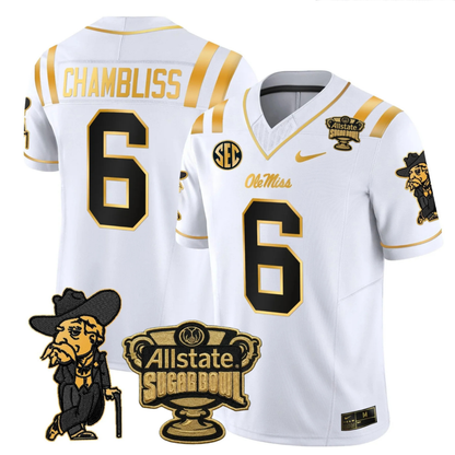 Ole Miss Rebels 2025 Gold Vapor Limited Jersey - Sugar Bowl Patch - All Stitched
