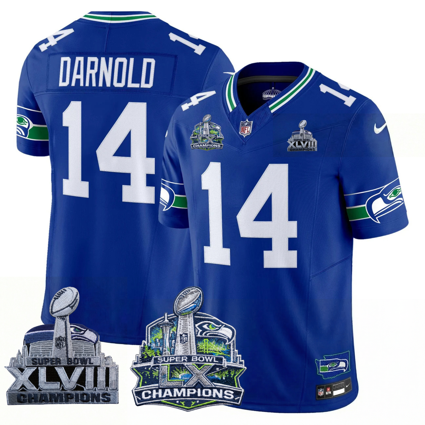 SEA 2x S.Bowl Champions Patch Vapor Limited Jersey - All Stitched