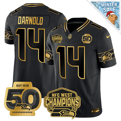 SEA 50th & NFC West Champions Patch Patch Gold Vapor Limited Jersey - Stitched