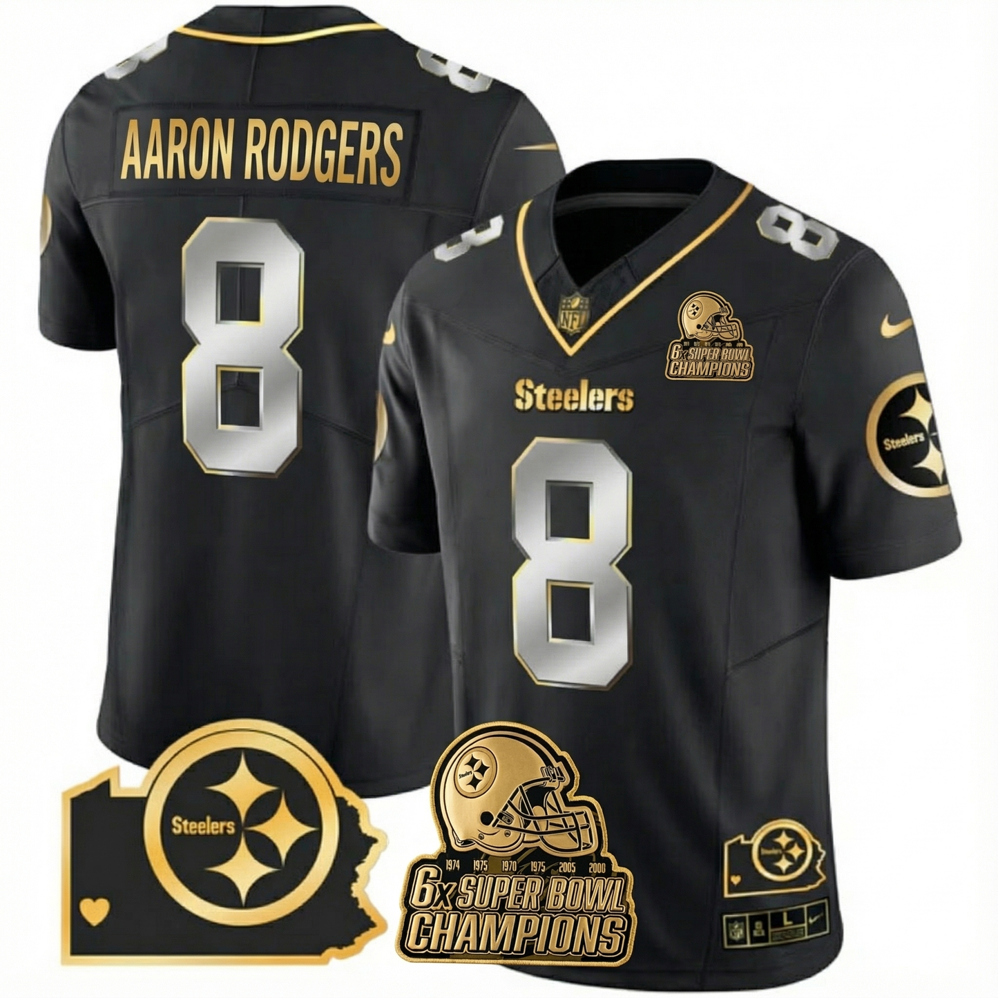 PIT 6-Time Champions Home Patch Gold Vapor Limited Jersey - All Stitched