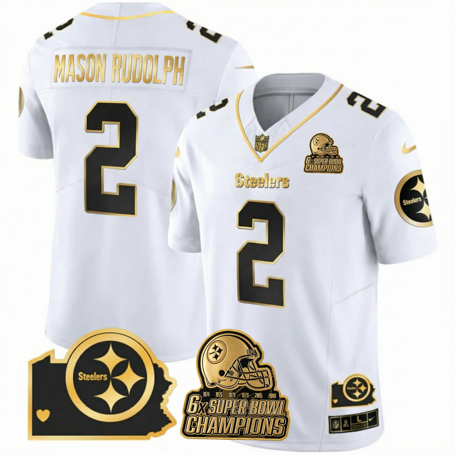 PIT 6-Time Champions Home Patch Gold Vapor Limited Jersey - All Stitched