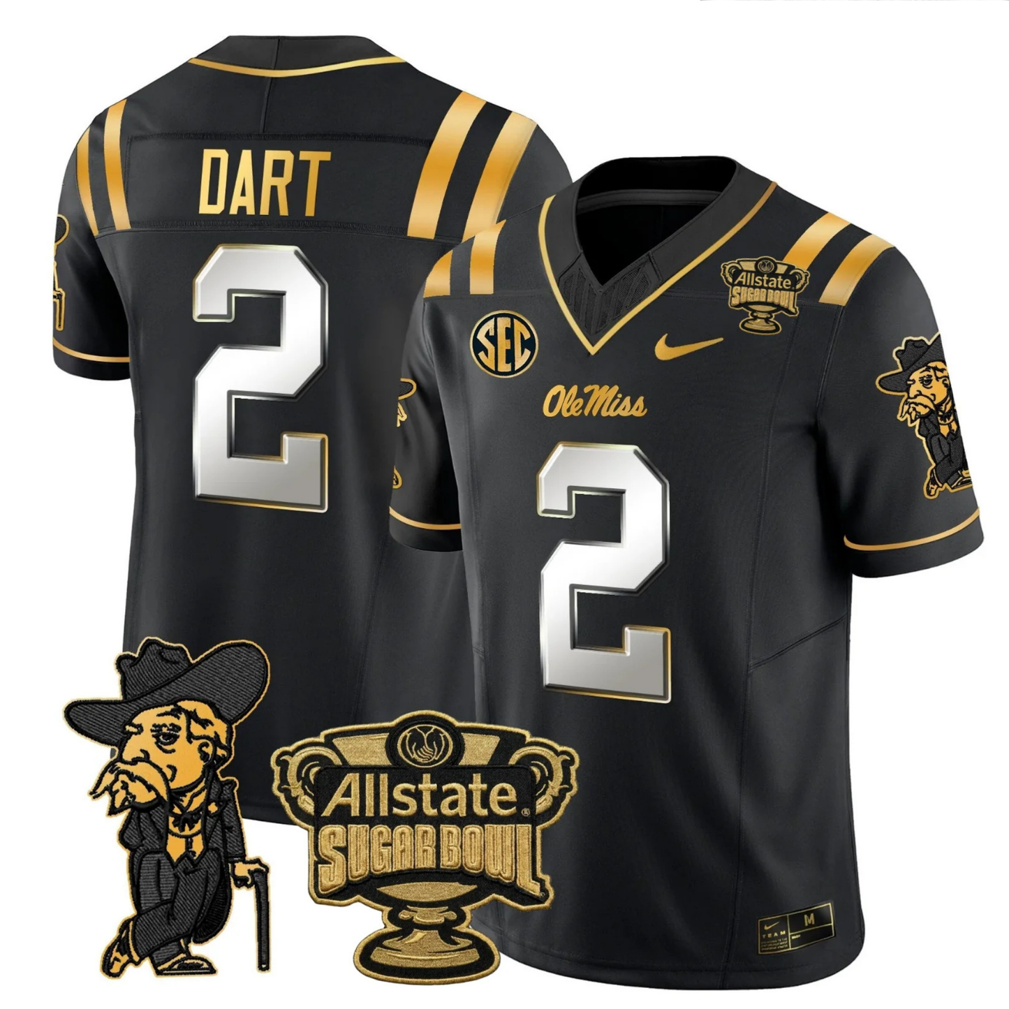 Ole Miss Rebels 2025 Gold Vapor Limited Jersey - Sugar Bowl Patch - All Stitched