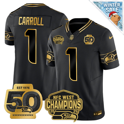 SEA 50th & NFC West Champions Patch Patch Gold Vapor Limited Jersey - Stitched