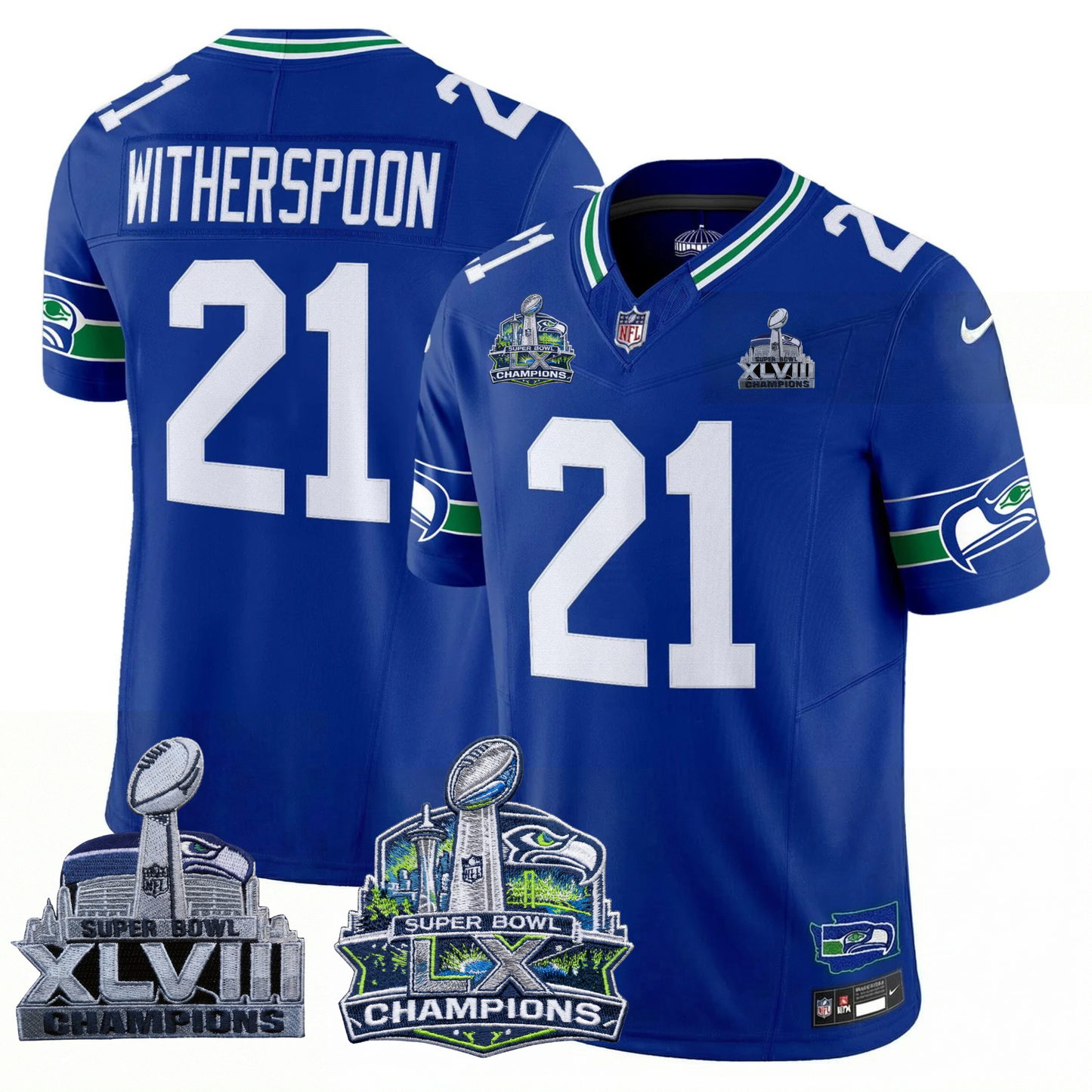SEA 2x S.Bowl Champions Patch Vapor Limited Jersey - All Stitched