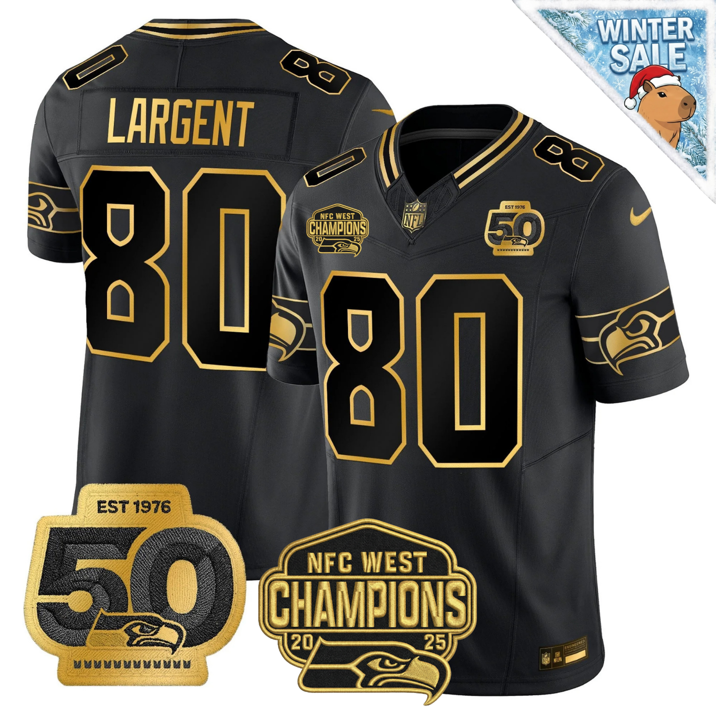 SEA 50th & NFC West Champions Patch Patch Gold Vapor Limited Jersey - Stitched