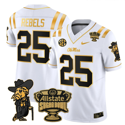 Ole Miss Rebels 2025 Gold Vapor Limited Jersey - Sugar Bowl Patch - All Stitched