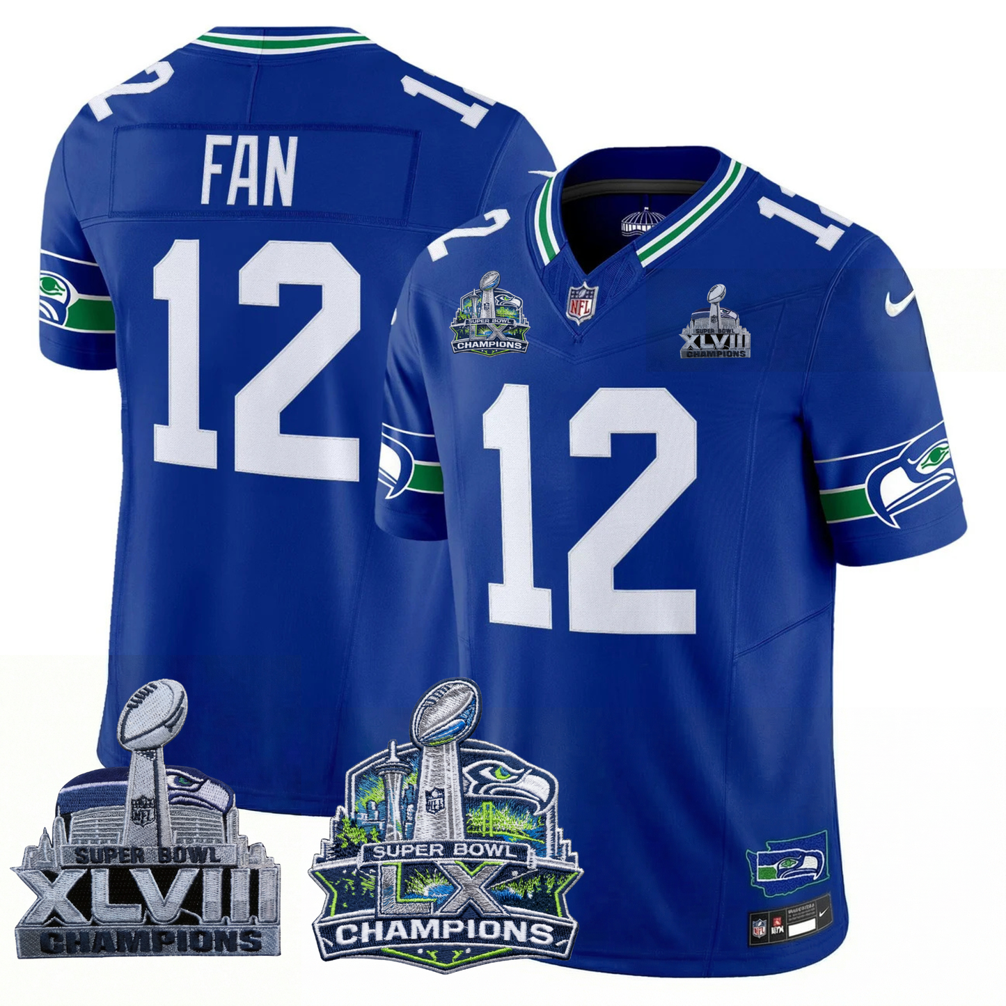 SEA 2x S.Bowl Champions Patch Vapor Limited Jersey - All Stitched