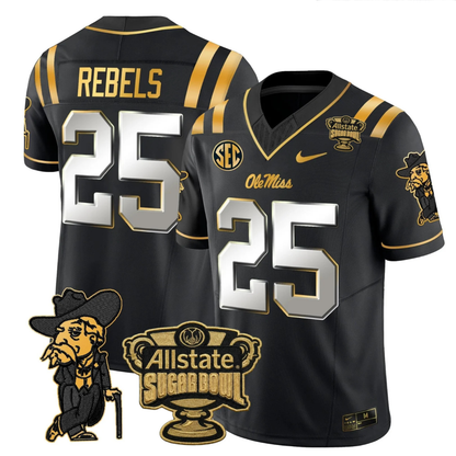 Ole Miss Rebels 2025 Gold Vapor Limited Jersey - Sugar Bowl Patch - All Stitched