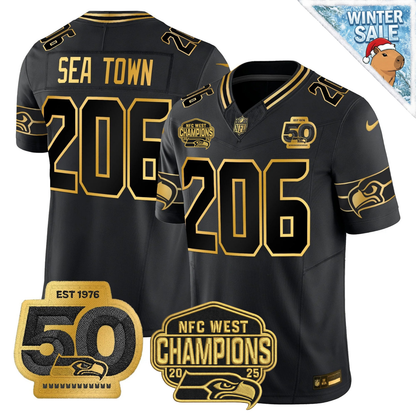 SEA 50th & NFC West Champions Patch Patch Gold Vapor Limited Jersey - Stitched