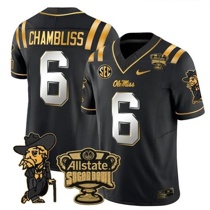 Ole Miss Rebels 2025 Gold Vapor Limited Jersey - Sugar Bowl Patch - All Stitched