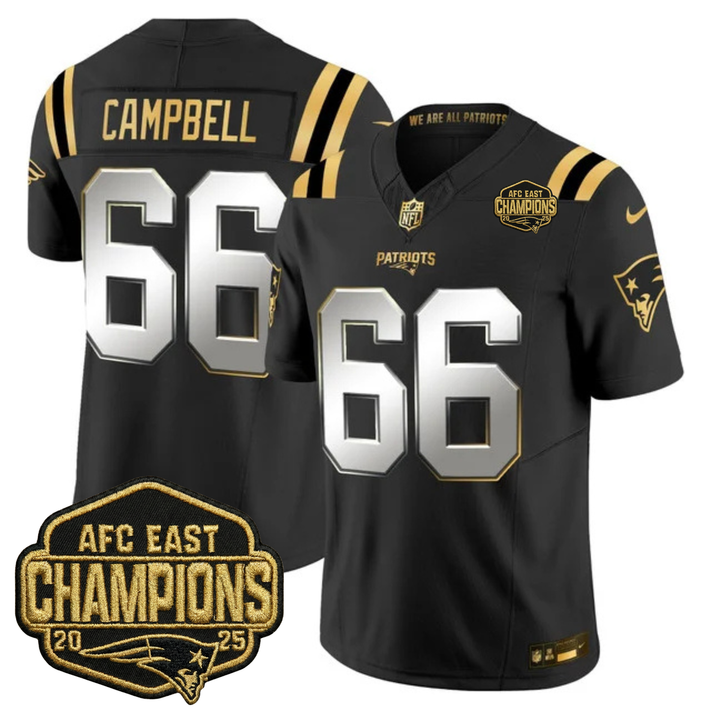 NE 2025 AFC East Champions Gold Vapor Limited Jersey - All Stitched