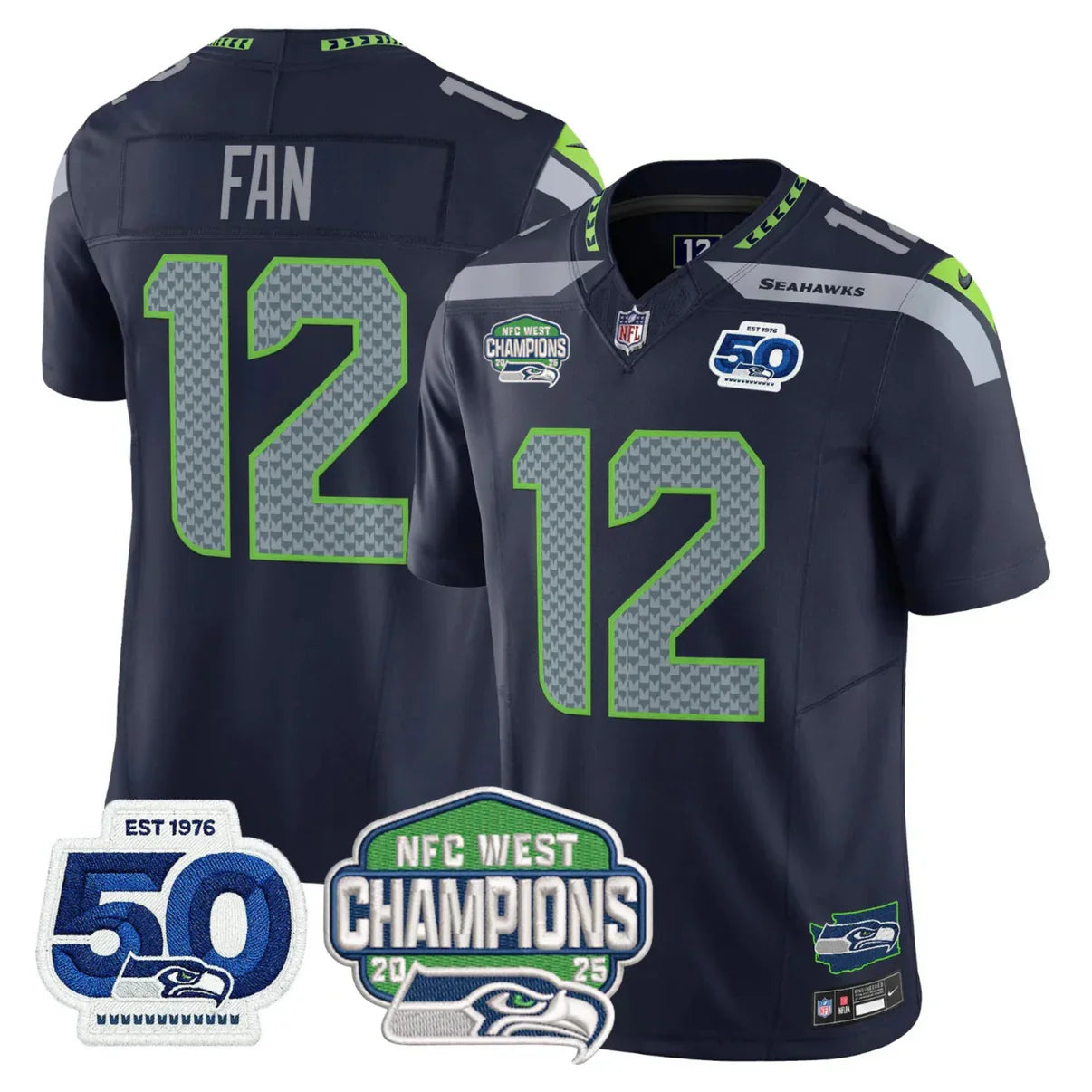 SEA 50th & NFC West Champions Patch Gold Vapor Limited Jersey - All Stitched