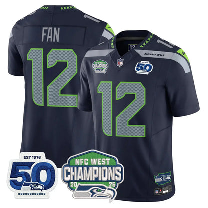 SEA 50th & NFC West Champions Patch Gold Vapor Limited Jersey - All Stitched