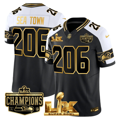 SEA NFC Champs & S.B LX Patch Gold Vapor Limited Jersey - All Stitched