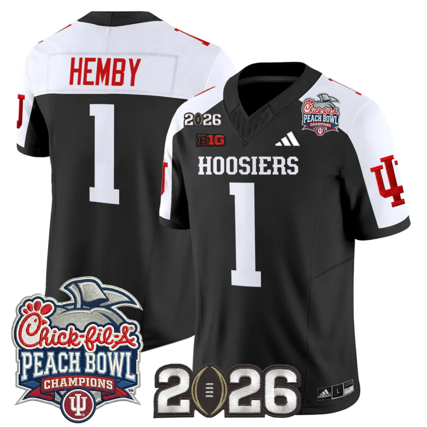 Indiana Hoosiers Peach Bowl Champions & 2026 CFP Finals Patch Vapor Limited Jersey V1 - All Stitched