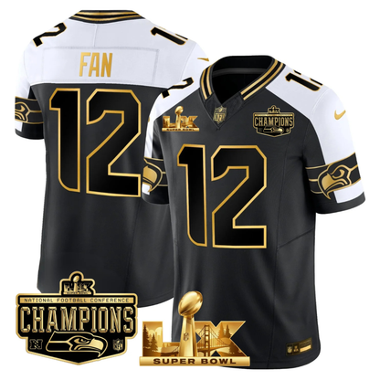 SEA NFC Champs & S.B LX Patch Gold Vapor Limited Jersey - All Stitched