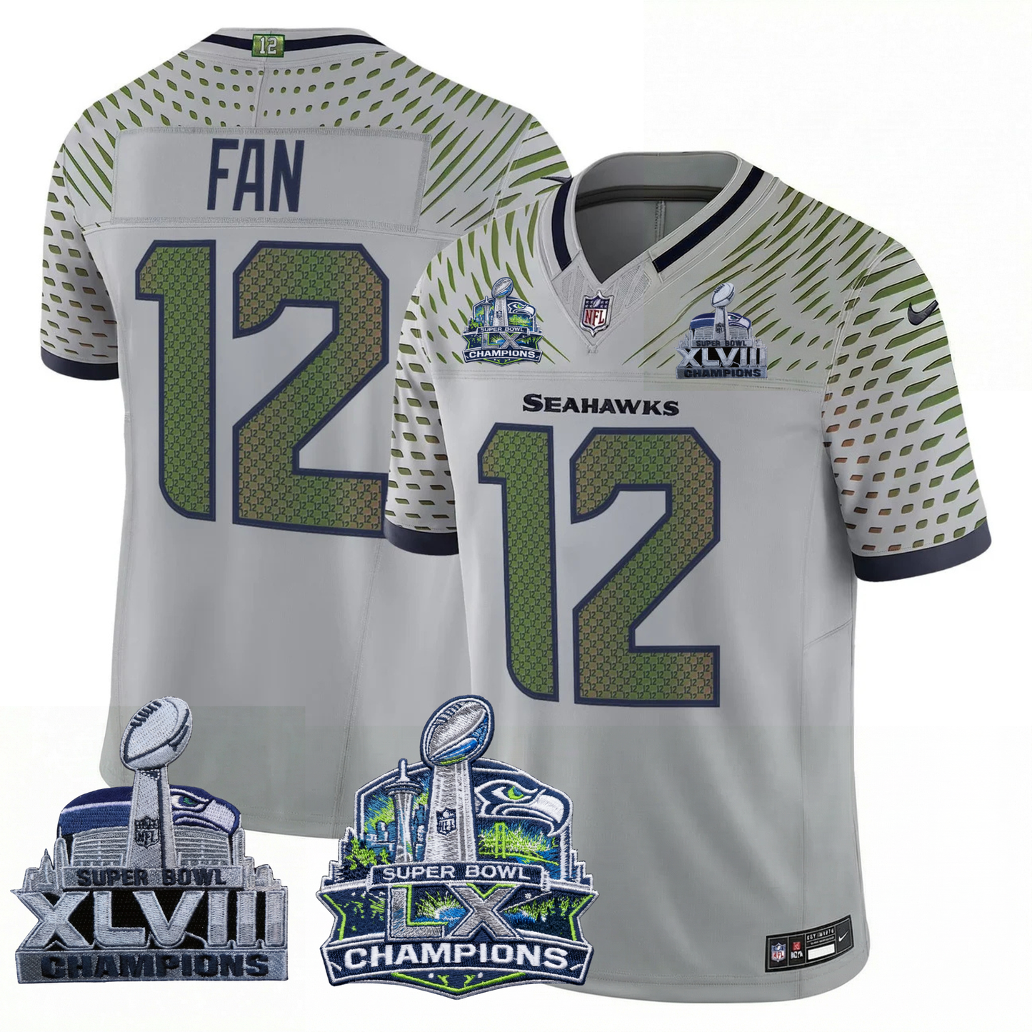 SEA 2x S.Bowl Champions Patch Vapor Limited Jersey - All Stitched