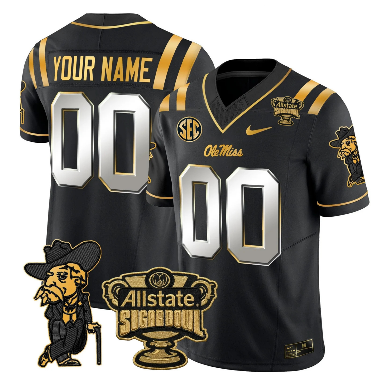 Ole Miss Rebels 2025 Gold Vapor Limited Jersey - Sugar Bowl Patch - All Stitched