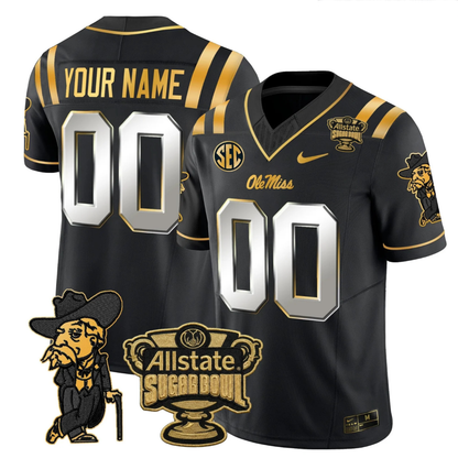 Ole Miss Rebels 2025 Gold Vapor Limited Jersey - Sugar Bowl Patch - All Stitched