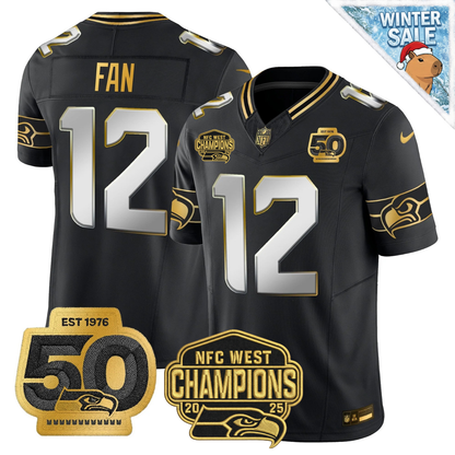 SEA 50th & NFC West Champions Patch Patch Gold Vapor Limited Jersey - Stitched