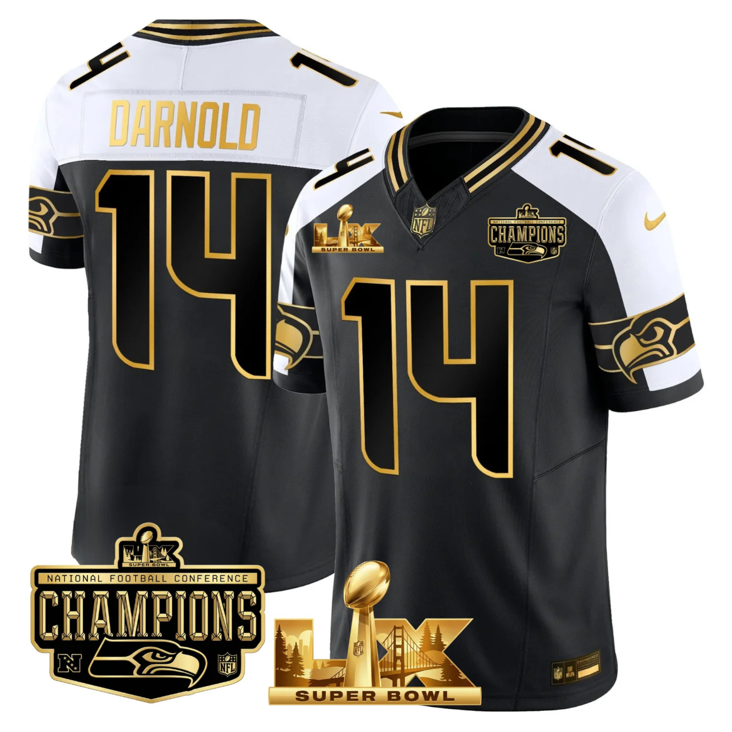 SEA NFC Champs & S.B LX Patch Gold Vapor Limited Jersey - All Stitched