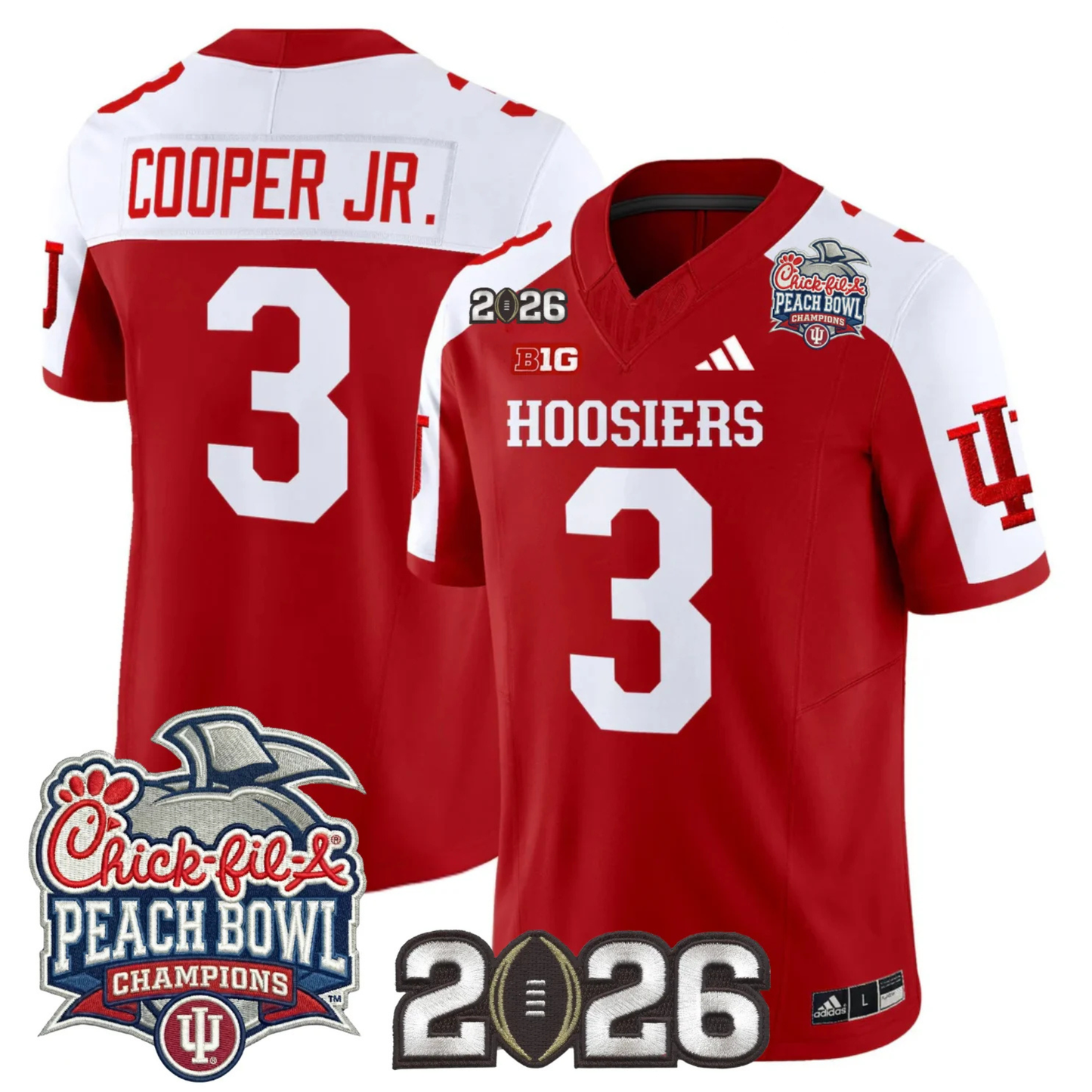 Indiana Hoosiers Peach Bowl Champions & 2026 CFP Finals Patch Vapor Limited Jersey V1 - All Stitched